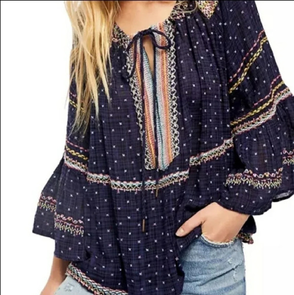 *NWT* Free People Starless Sky Embroidered Bohemian Top - Picture 1 of 7